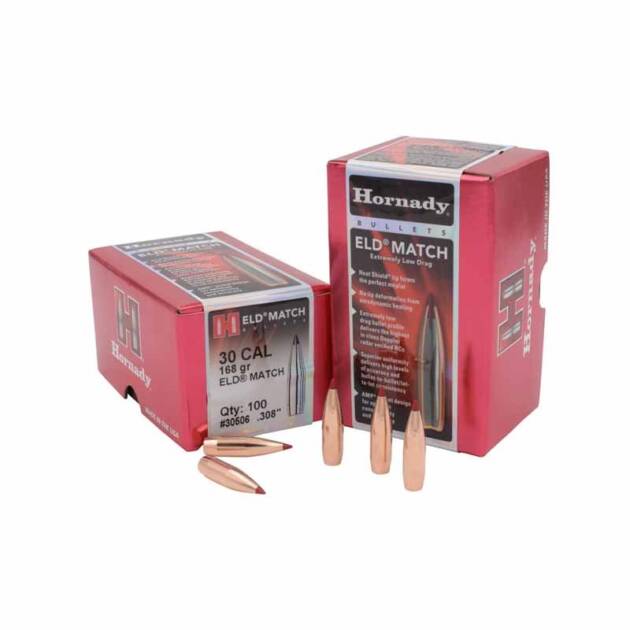 Hornady 30 Cal .308 de 168gr ELD MATCH (Caja de 100 unidades)