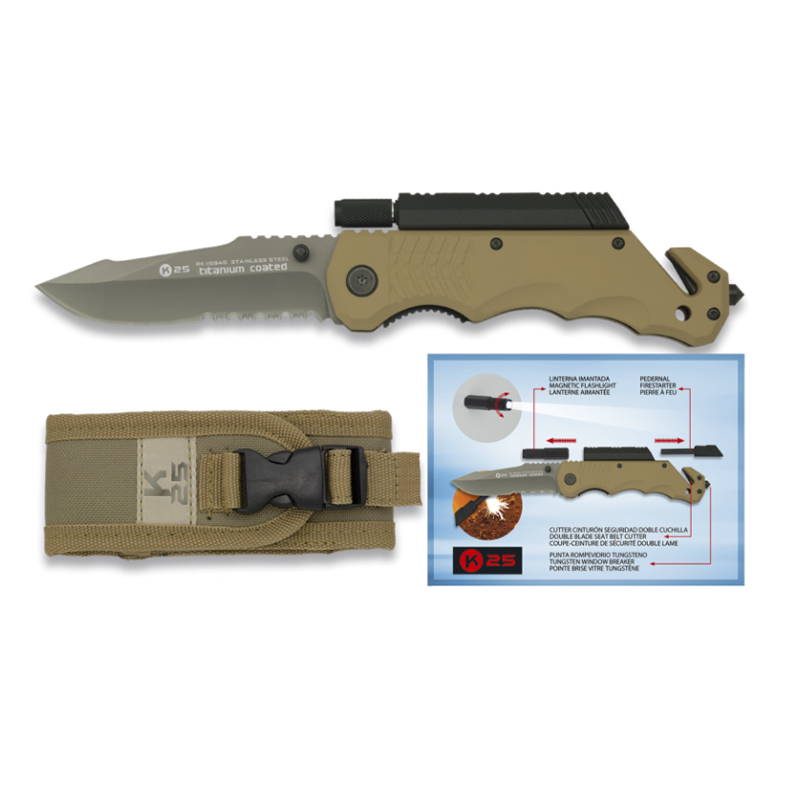 Navaja K25 Táctica Coyote con Linterna 19540/ 90mm - Imagen 2